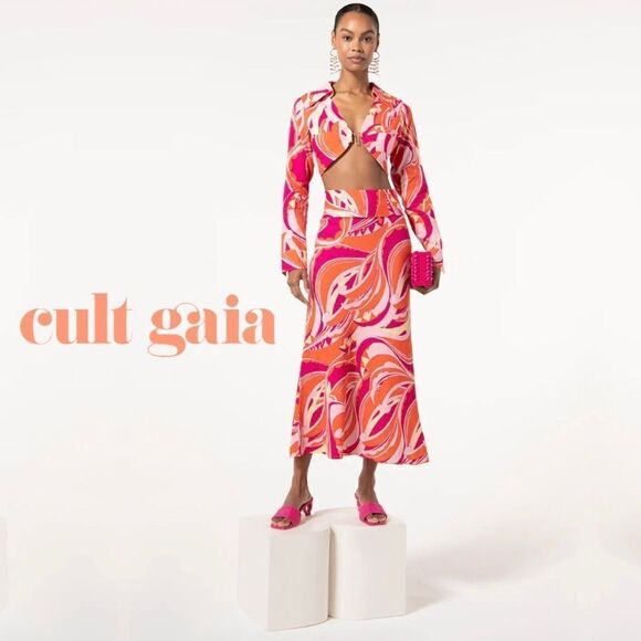 CULT GAIA **NWT** Laith Midi Skirt in Persian Paisley Rose - Fuchsia - Picture 2 of 14